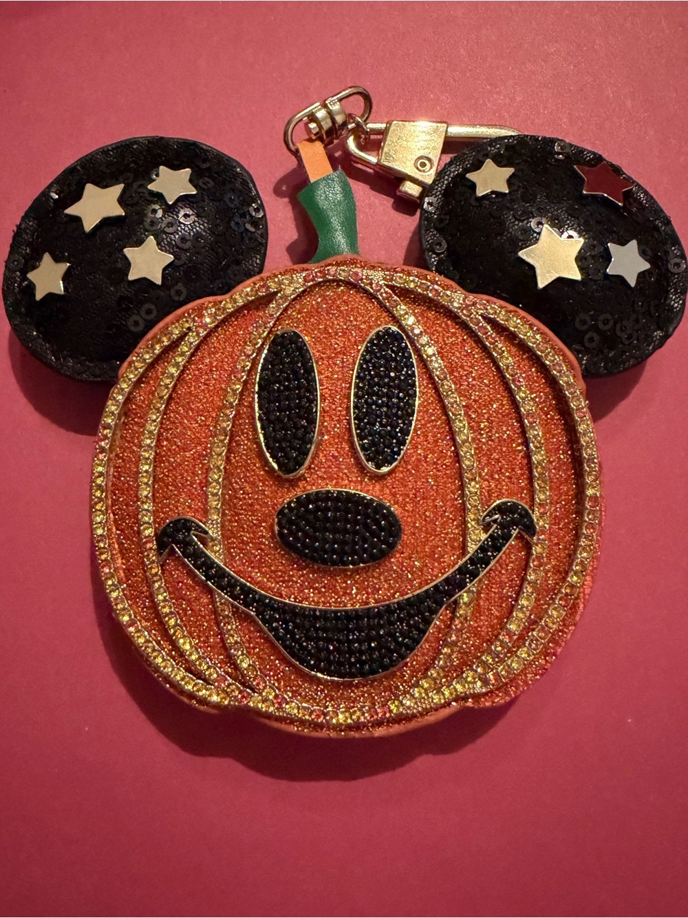 Glitter Pumpkin Mickey Ears Keychain - Orange & Black bag charm